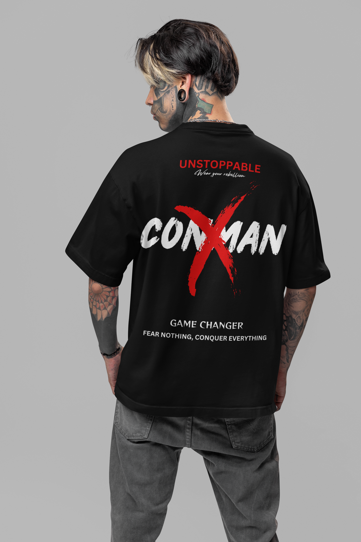 UNSTOPPABLE CONMAN DESIGN | UNISEX OVERSIZED T- SHIRT | BLACK