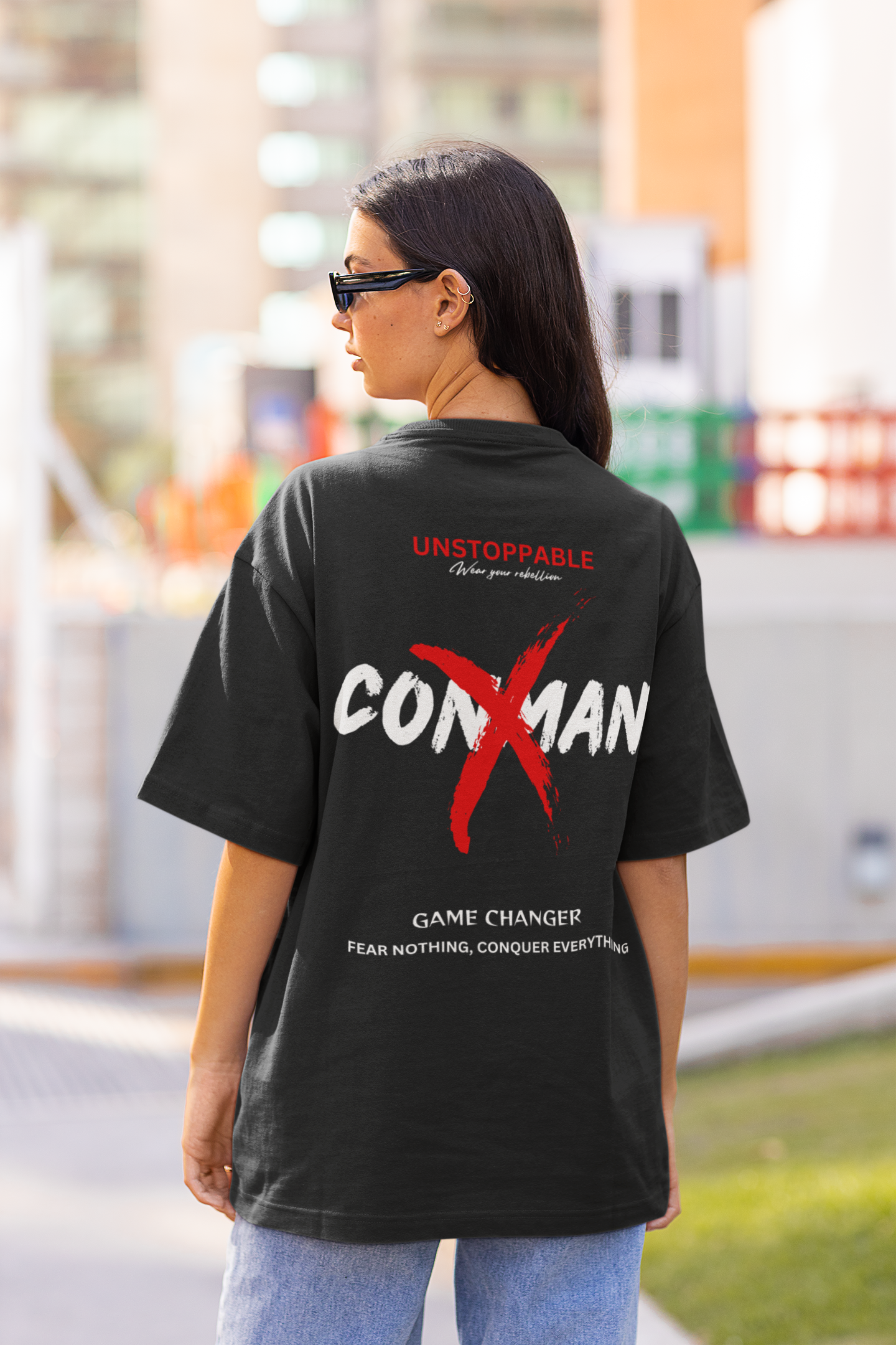 UNSTOPPABLE CONMAN DESIGN | UNISEX OVERSIZED T- SHIRT | BLACK