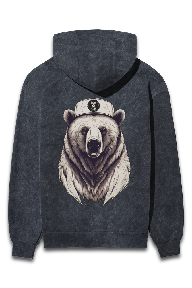 ACID WASH | BEAR CLUB | UNISEX REGULAR FIT HOODIE | NAVY BLUE