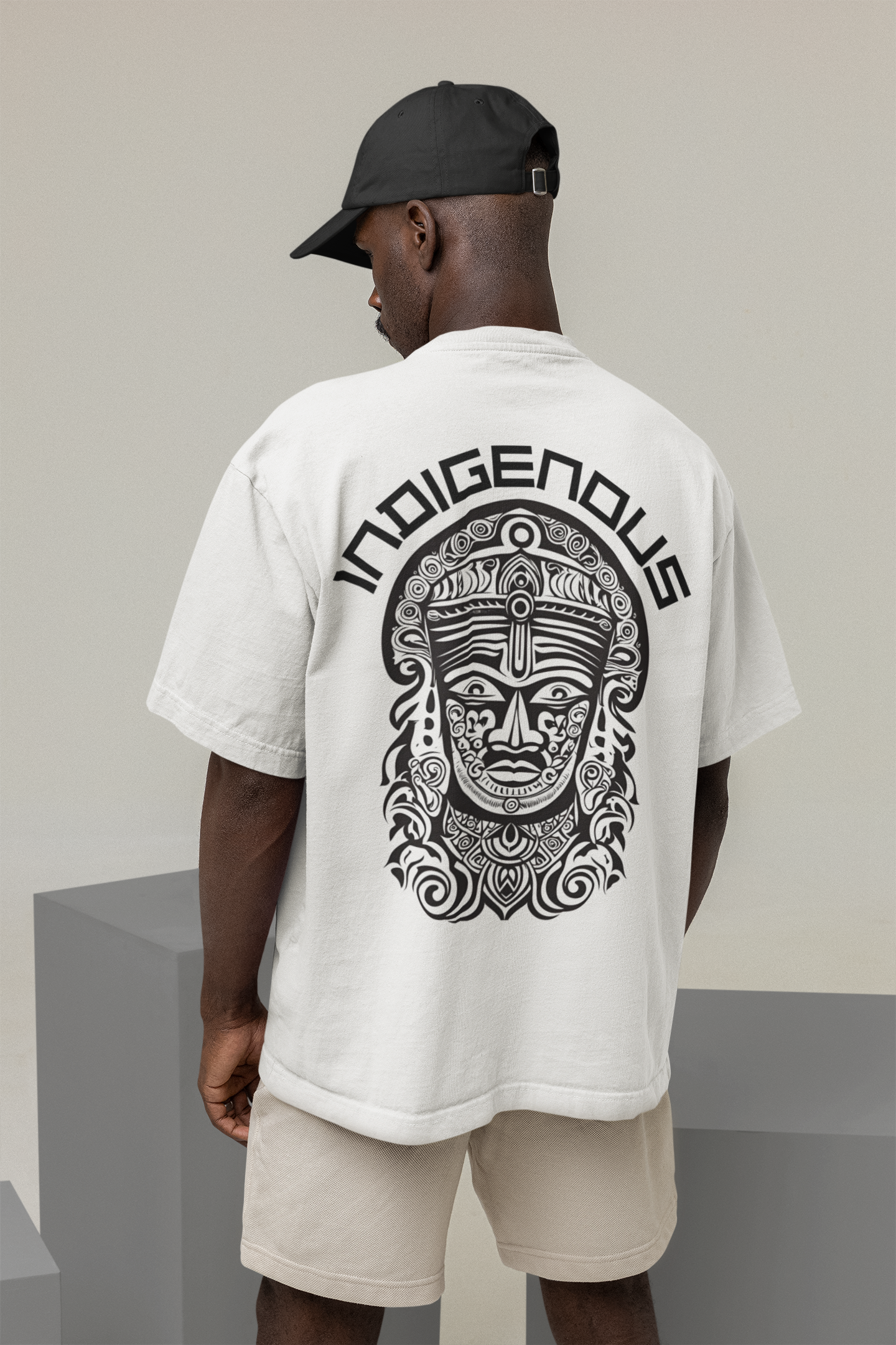 INDIGENOUS TRIBAL FACE | UNISEX OVERSIZED T-SHIRT | WHITE