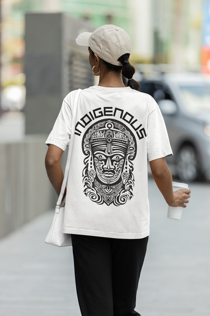 INDIGENOUS TRIBAL FACE | UNISEX OVERSIZED T-SHIRT | WHITE