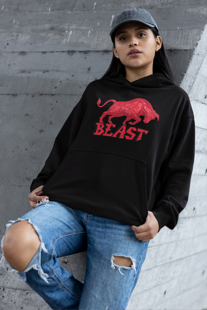 THE BEAST BULL | HEAVYWEIGHT UNISEX OVERSIZED HOODIE | BLACK